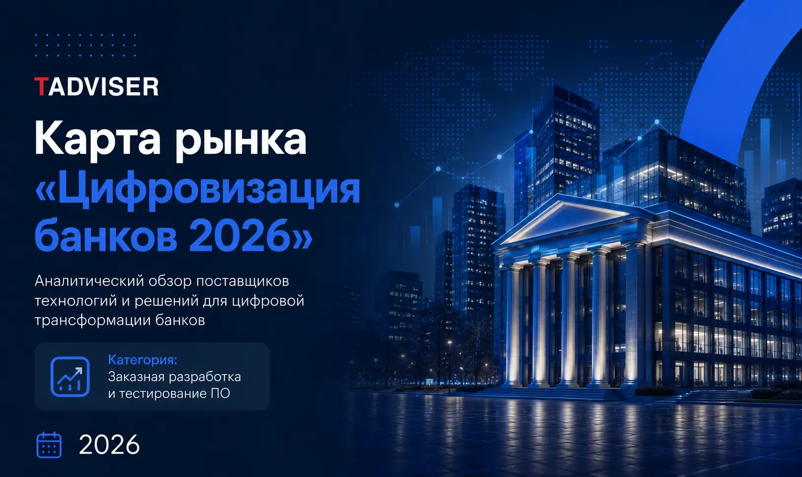 Карта рынка TAdviser «Цифровизация банков — 2026», категория «Заказная разработка и тестирование ПО»