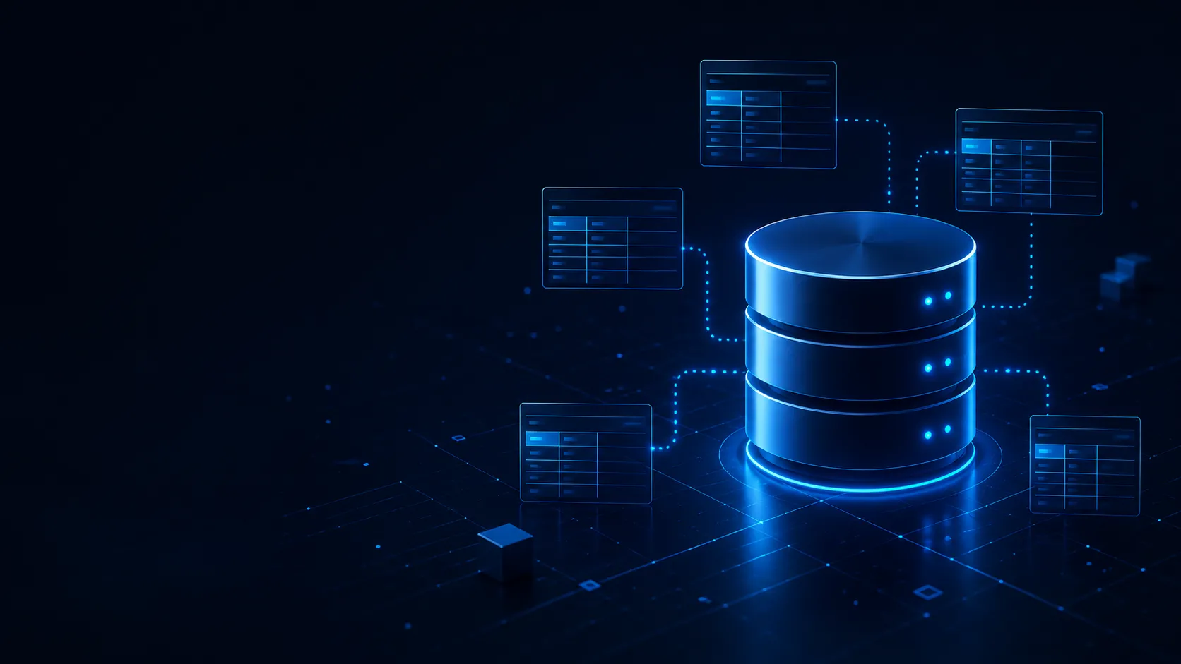 Схема реляционной базы данных с взаимосвязанными таблицами, SQL и системой управления базами данных для хранения структурированных данных