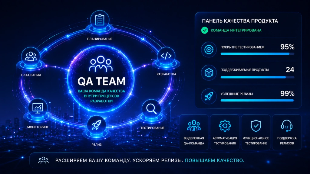 Выделенная QA-команда для оператора связи: обеспечение качества цифровых продуктов, поддержка релизов, автоматизация тестирования и интеграция QA в процессы разработки