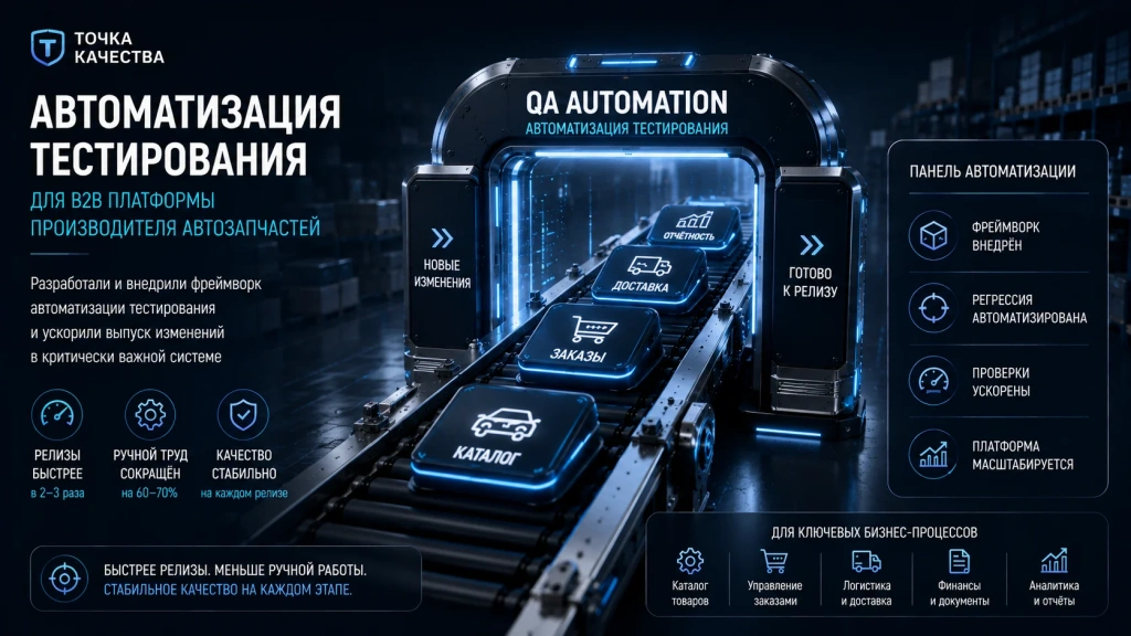 Разработка фреймворка автоматизации тестирования для B2B веб-приложения, автоматизация регрессионного тестирования, ускорение релизов и повышение качества программного обеспечения