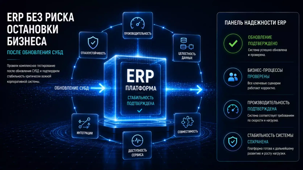 Тестирование ERP-системы после обновления СУБД: проверка стабильности бизнес-процессов, производительности платформы и надежности корпоративной системы