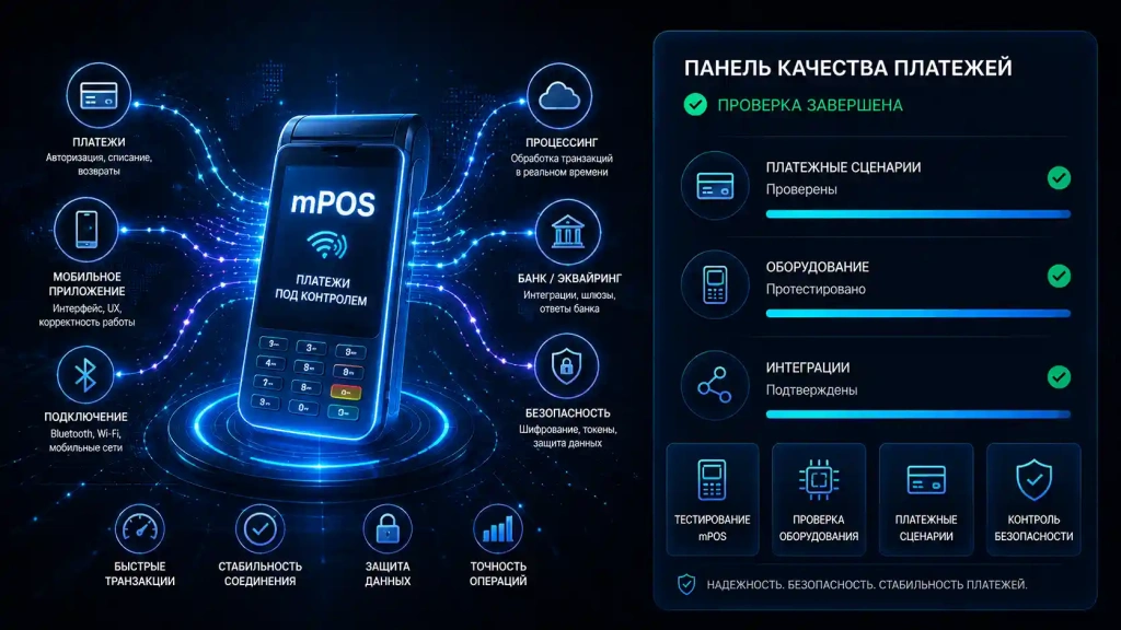 Тестирование мобильного POS-терминала mPOS: проверка оборудования, платежных сценариев, интеграций и безопасности мобильной платежной системы