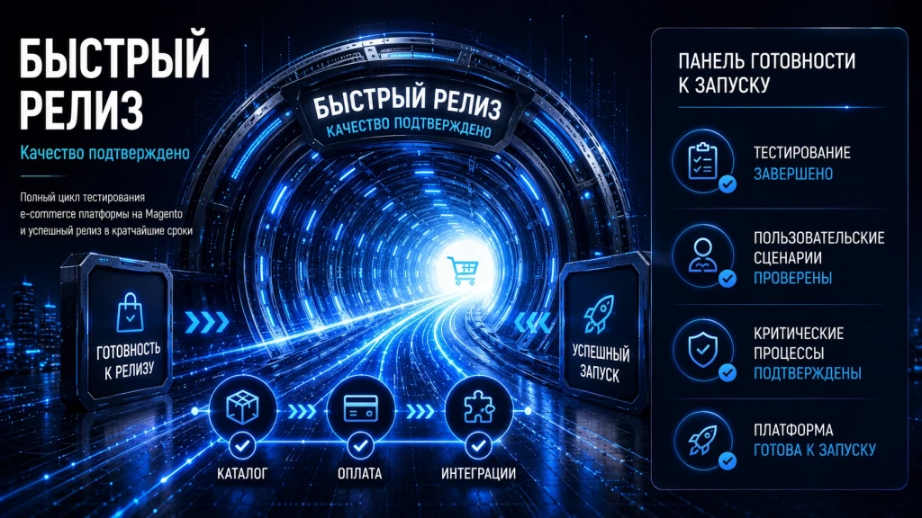 Полный цикл тестирования интернет-магазина на Magento, подготовка к релизу, проверка пользовательских сценариев, интеграций и готовности e-commerce платформы к запуску