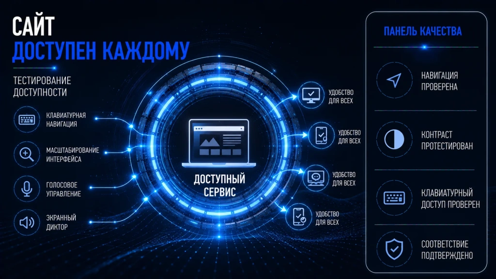 Тестирование доступности сайта, проверка соответствия WCAG, контроль навигации, клавиатурного доступа и доступности корпоративного веб-сервиса для всех пользователей