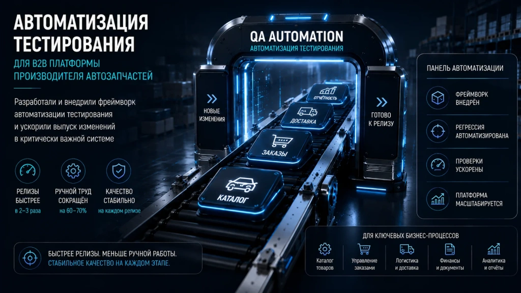 Разработка фреймворка автоматизации тестирования для B2B веб-приложения, автоматизация регрессионного тестирования, ускорение релизов и повышение качества программного обеспечения