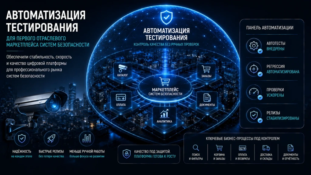 Автоматизация тестирования маркетплейса систем безопасности, внедрение автотестов, автоматизация регрессионного тестирования и контроль качества цифровой платформы