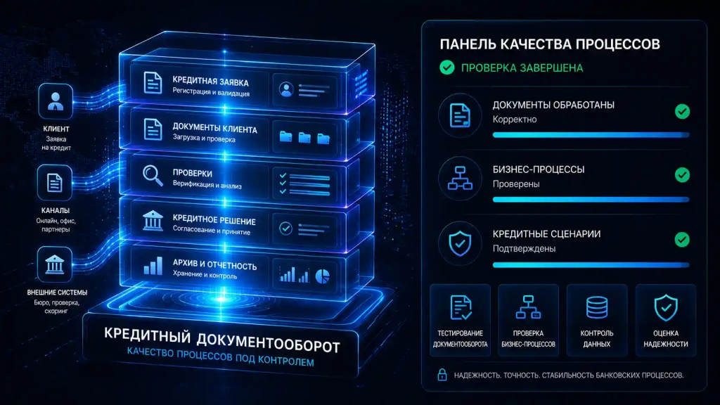 Тестирование системы электронного документооборота банка: проверка обработки кредитных документов, бизнес-процессов, качества данных и надежности работы кредитного подразделения