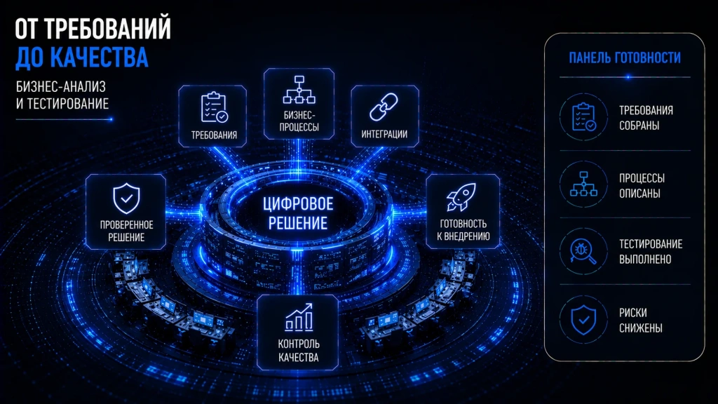 Бизнес-анализ, сбор требований и тестирование корпоративного IT-решения, контроль качества цифрового проекта и снижение рисков реализации