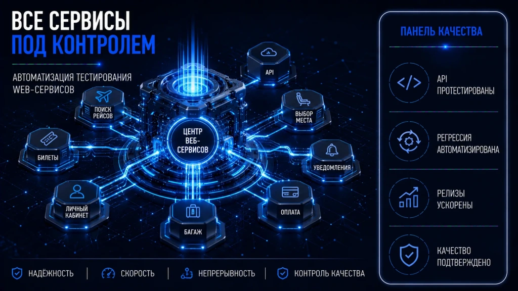 Автоматизация тестирования web-сервисов авиакомпании, проверка API, автоматизированная регрессия, контроль качества цифровых сервисов и корпоративной платформы