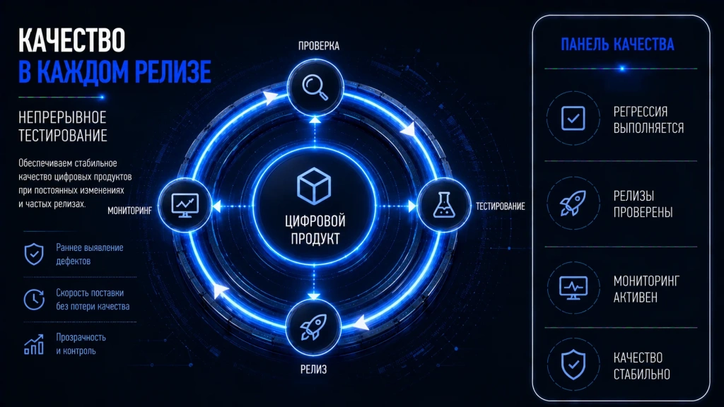 Непрерывное тестирование программных продуктов, Continuous Testing, автоматизированная регрессия, контроль качества релизов и сопровождение корпоративной цифровой платформы