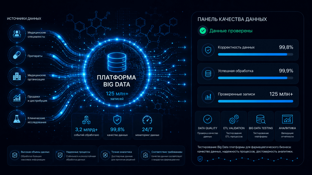 Тестирование Big Data платформы: контроль качества данных, проверка ETL-процессов, валидация аналитики и обеспечение достоверности отчетности для фармацевической отрасли