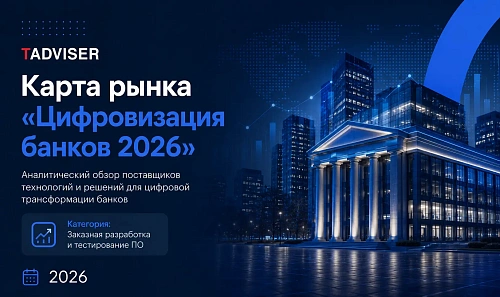 Карта рынка TAdviser «Цифровизация банков — 2026», категория «Заказная разработка и тестирование ПО»